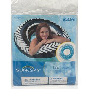 Sun & Sky Inflatable Tire Ring Float 35" Diameter Turquoise & White For Ages 4+